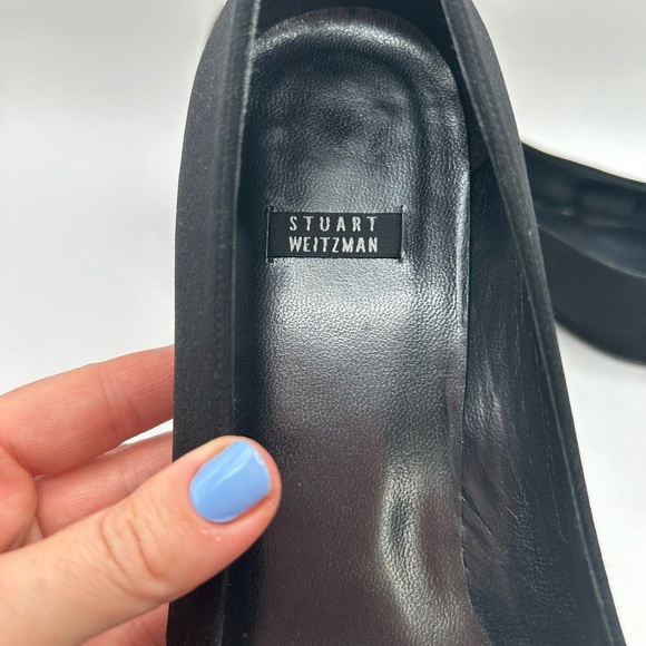 Stuart Weitzman Black Pointed Toe Kitten Heel Slip On Bow Accent Shoe Y2K 90’s 9 - Picture 5 of 13